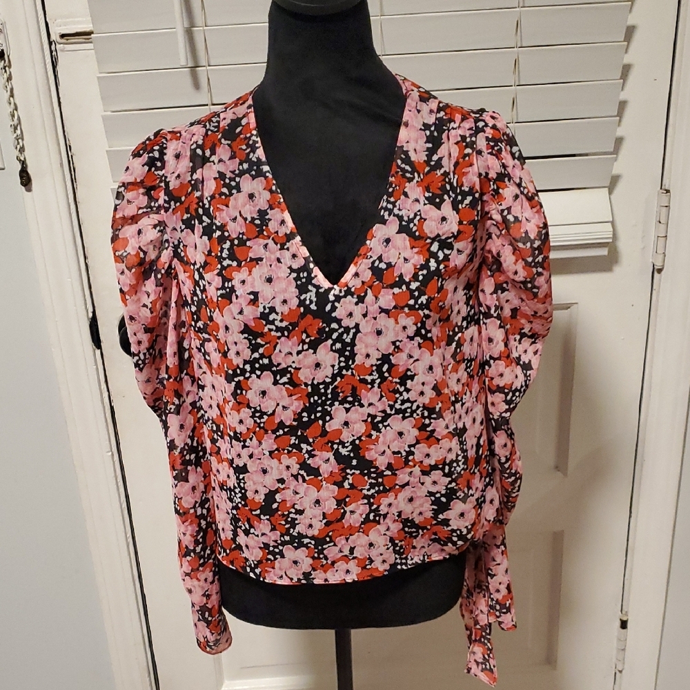 Bar III Floral V-Neck Women's Sheer Top